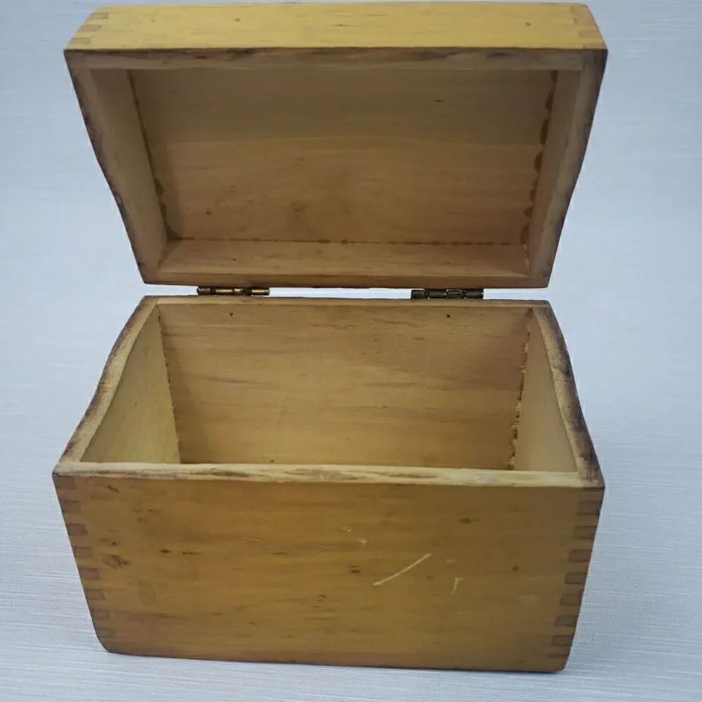 Vintage Wood Recipe Box Dovetail Canister Spice Labels Frozen Stickers MCM